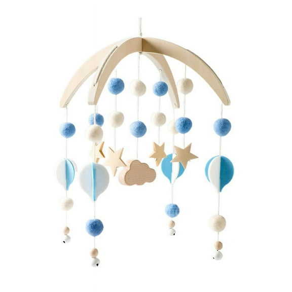 Wooden Baby Crib Bell – Star-Shaped Hanging Wind Chime Toy, Soothing Rotating Mobile for Newborns & Infants, Blue