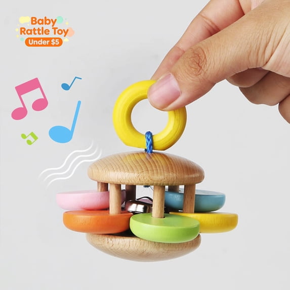 Wooden Baby Rattle Toy, Orff Musical Hand Shakers, Easy Grip Infant Sensory Developmental Toys, Early Educational Percussion Kit for Babies 0 6 12 36 Months Boys Girls, Baby Shower Gift