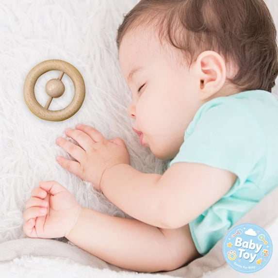 Wooden Baby Rattle Toy, Easy‑Grasp Ergonomic Handle, BPA‑Free Safe Natural Timber, Infant Sensory Teething Toy, Early Educational Hand Shaking Developmental Toy, for Newborn Boy Girl Gift