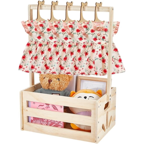 Wooden Baby Shower Crate Closet 13.38 x 9.05 Inches Welcome Gift Basket with Handle and Hangers Crate Box for Shower Basket