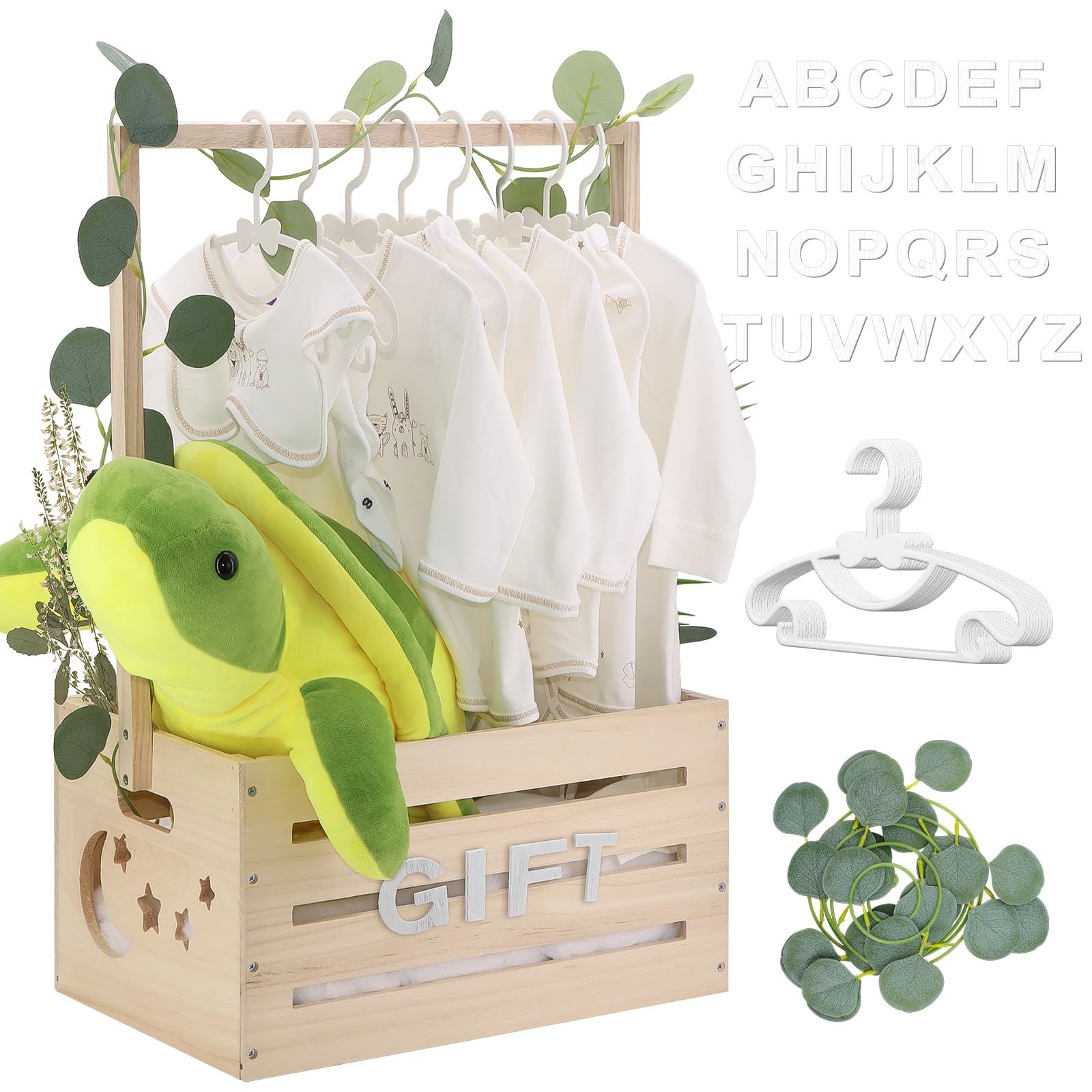 Wooden Baby Shower Crate Closet - Storage Basket With Hanging Rack In Sky Blue