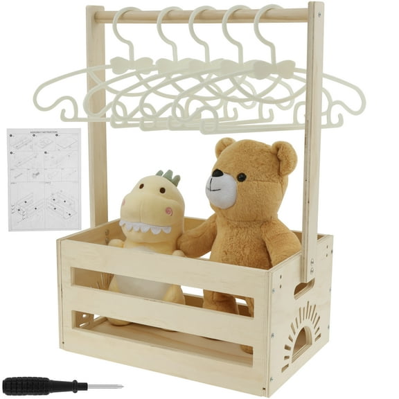 Wooden Baby Shower Crate Closet Large Capacity Baby Shower Present Basket with 5 Hangers Wooden Baby Storage Crate Hamper Decorative Baby Clothes Crate Box for Clothes Toys