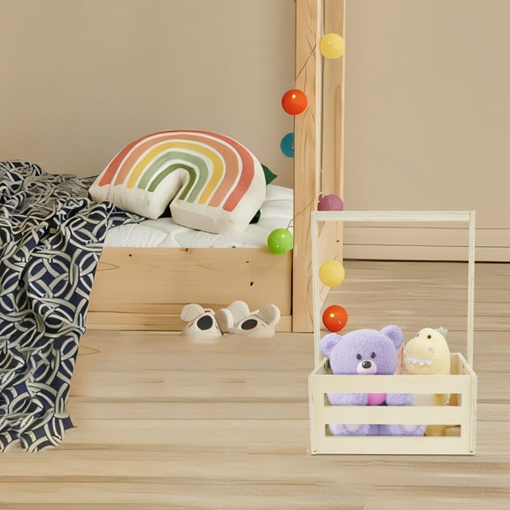 Wooden Baby Shower Crate Closet Large Capacity Baby Shower Present Basket with Handle Wooden Baby Storage Crate Hamper Decorative Baby Clothes Crate Box for Clothes Shoes Toys