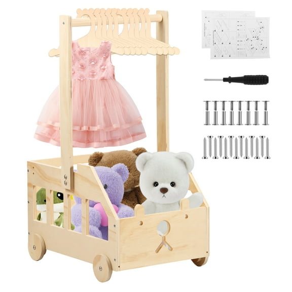Wooden Baby Shower Crate Closet with Wheels Bear Car Shape Baby Shower Crate with Handle DIY Baby Shower Basket Movable Baby Storage Crate for Pregnancy New Parent