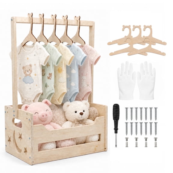 MQHOOB Wooden Baby Storage Crate Hamper with Handle, Nursery Closet Organizer, Baby Shower Gift Basket