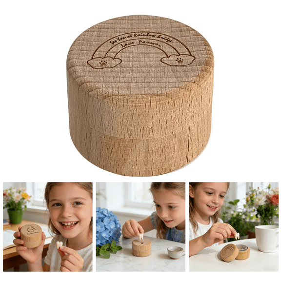 Wooden Baby Tooth Keepsake Box - Memory Storage for Teeth, Umbilical Cord & First Hair, Lidded Design for Kids' Cherished Mementos - (A)