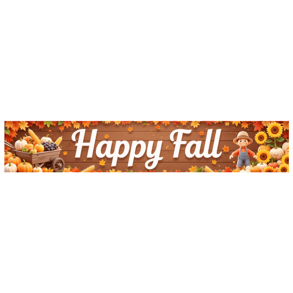 Wooden Background Fall Thanksgiving Scarecrow Pumpkin Cart Banner for Fall Decoration Harvest Festival Indoor Party