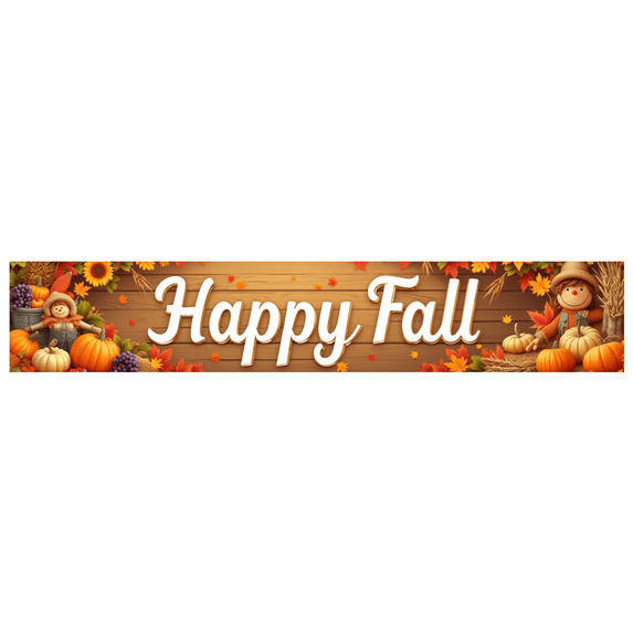 Wooden Background Fall Thanksgiving Scarecrow Pumpkin Cart Banner for Fall Decoration Harvest Festival Indoor Party
