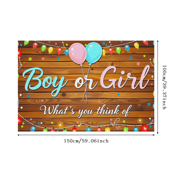 Wooden Background Gender Reveal Party Banner with Balloons and Lights Decors Party Supplies Photography Props Baby Shower Backdrop Celebration Decorations