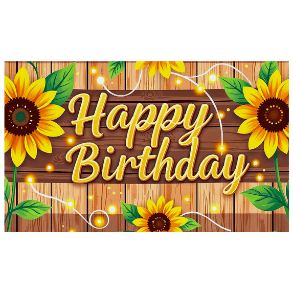 Wooden Background Happy Birthday Banner with Sunflower Elements Party Supplies Birthday Party Decors Photography Props Backdrop Decorations