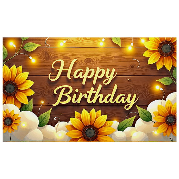 Wooden Background Happy Birthday Banner with Sunflower Elements Party Supplies Birthday Party Decors Photography Props Backdrop Decorations