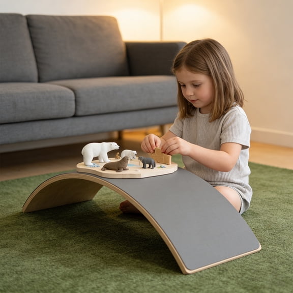 Wooden Balance Board, 32 Inch, Multi-Functional, Kids and Adults, Adults, Gray
