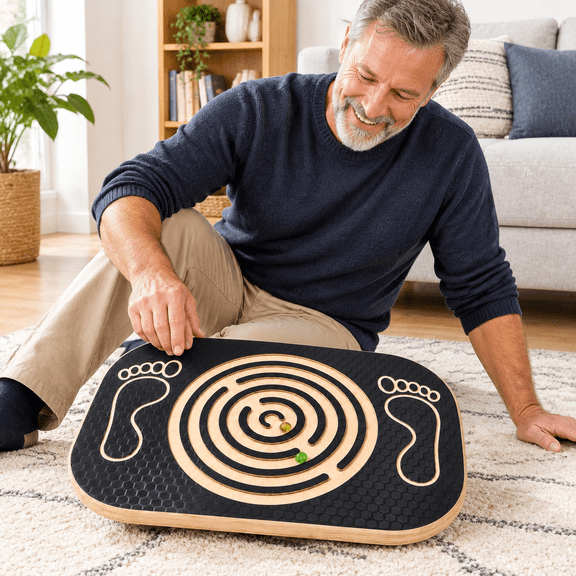 Wooden Balance Board Maze with 2 Balls, Core Strength and Leg Workout for All Ages