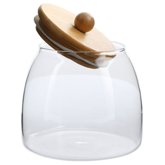 Wooden Ball Lid Glass Jar Wedding Candy Condiment Storage Kitchen Canisters Bamboo
