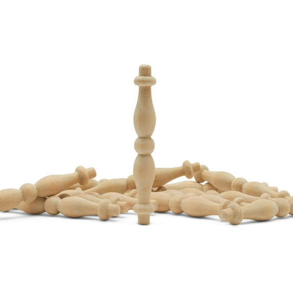 Wooden Baluster Spindles 3-3/8", Pack of 25 Wood Spindles for Crafts, Woodworking, and Furniture, by Woodpeckers