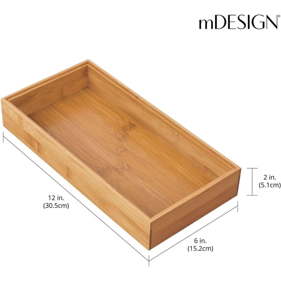 Wooden Bamboo Drawer Organizer - 12 Inch Stackable Storage Box Tray for Kitchen Drawers Cabinet Utensil Silverware Spatula Flatware Holder Echo Collection 4 Pack Natural Wood