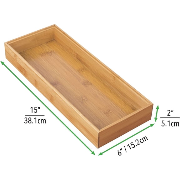 Wooden Bamboo Drawer Organizer - 15 Inch Stackable Storage Box Tray for Kitchen Drawers Cabinet Utensil Silverware Spatula Flatware Holder Echo Collection 2 Pack Natural Wood