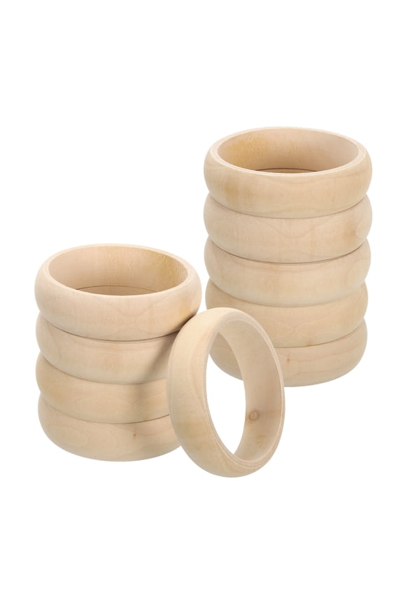 Wooden Bangle Bracelet, 10 Pack 83mm - Log Retro Macrame Rings, Unfinished Smooth Wooden Rings for Crafts
