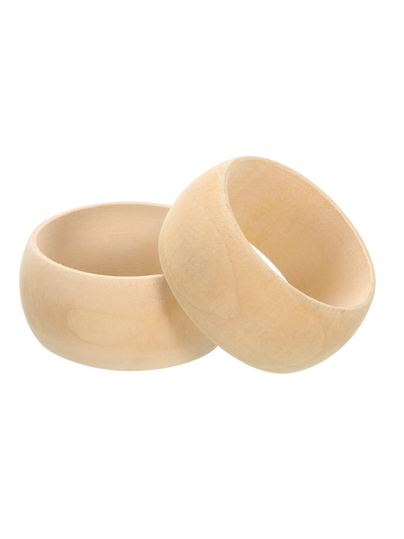 Wooden Bangle Bracelet, 2 Pack 83mm - Log Retro Macrame Rings, Unfinished Smooth Wooden Ring for Crafts