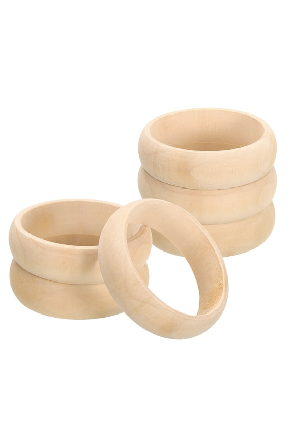 Wooden Bangle Bracelet, 6 Pack 83mm - Log Retro Macrame Rings, Unfinished Smooth Wooden Rings for Crafts