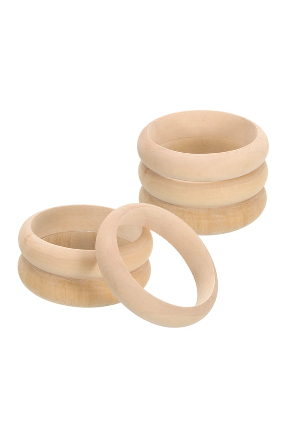 Wooden Bangle Bracelet, 6 Pack 87mm - Log Retro Macrame Rings, Unfinished Smooth Wooden Rings for Crafts