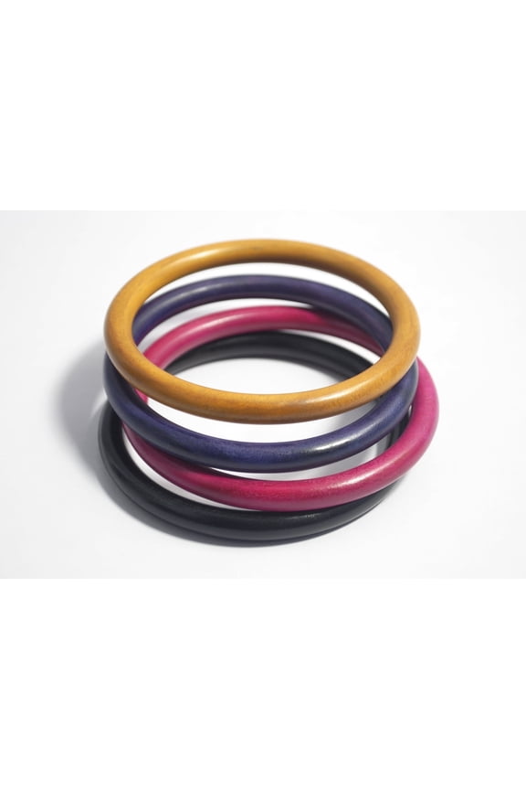 Wooden Bangles for Women Handmade Full Round Bracelet Set in Saffron Teak & Sisoo Wood Multi-Color Vibrant Bangle Set Bohemian Jewelry