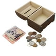Wooden Bank Savings With Lock Wood Carving Handmade Storage Shallow