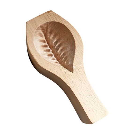 Wooden Baozi Mold Leaf And Crescent Shape Dumpling Press Tool Solid Kitchen Pastry Maker For Homemade Bunsbeige1-8.9X6X3.5Cm