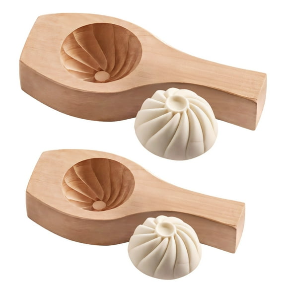 Wooden Baozi Mold Set, 2 PCS Large and Small Handmade Dumpling Molds, Classic Steamed Bun Press, Easy Dough Shaping Tool for Chinese Bao, Xiaolongbao, Home Kitchen Baking