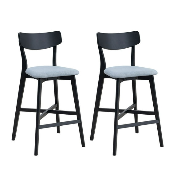 Wooden Bar Chairs Set of 2, Counter Height Stool with Backrest, Wooden Frame, Footrest, Modern Soft Upholstered Kitchen Island Chairs for Pub, Living Room, Restaurant, Black
