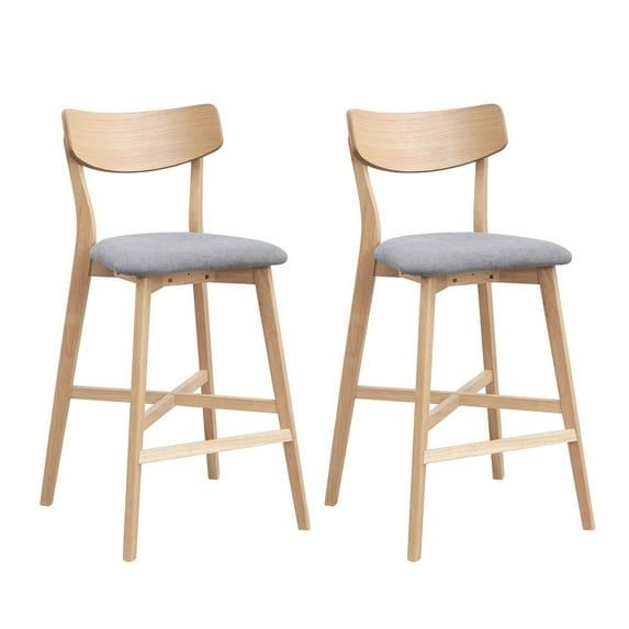 Wooden Bar Chairs Set of 2, Counter Height Stool with Backrest, Wooden Frame, Footrest, Modern Soft Upholstered Kitchen Island Chairs for Pub, Living Room, Restaurant, Oak