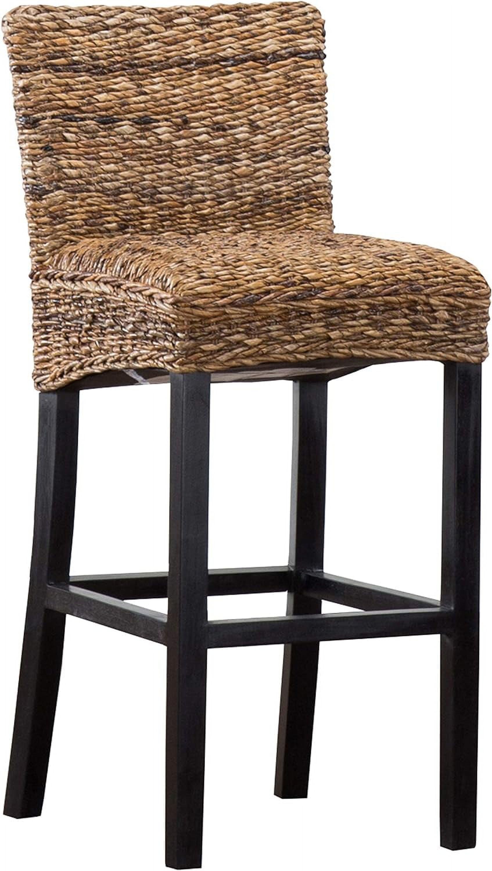 Wooden Bar Height Stool With Woven Rattan Seat And Low Profile Backrest