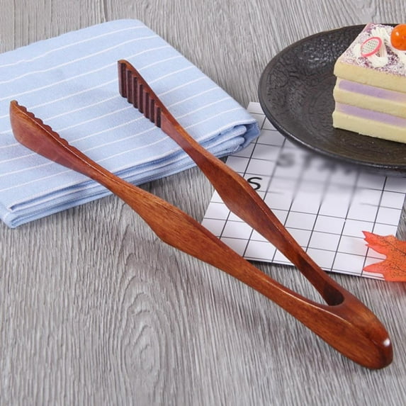 Wooden Barbecue Tongs BBQ Clip, Buffet Food Tongs, Bread Steak Kitchen Clamp Serving Tool, 10.4" Reusable Wood Cooking Tongs