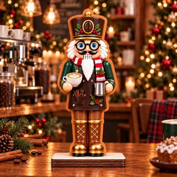 Wooden Barista Nutcracker Coffee Shop Tabletop Christmas Decoration for Espresso Lovers