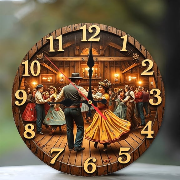 Wooden Barn Dance Wall Clock 10-Inch Silent Wooden Wall Clock, Battery Operated (AA Batteries Not Included), Artistic Home Decor