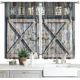 thumbnail image 1 of Wooden Barn Door Kitchen Curtains Country Wood Farmhouse Rustic Farm Retro Western Cafe Short Tier Curtains Decor for Living Room Rod Pocket Window Drape Treatment Fabric 28x39 Inch, 1 of 6