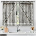 thumbnail image 1 of Wooden Barn Door Kitchen Curtains - Country Wood Farmhouse Rustic Farm Retro Western Cafe Short Tier Curtains Decor for Living Room Rod Pocket Window Drapes 36 Inch Length 2 Panels 28"x36", 1 of 5