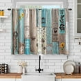 thumbnail image 1 of Wooden Barn Door Kitchen Curtains: Farmhouse Vintage Plank Striped Short Cafe Curtains Decor for Living Room Tier Curtains for Bathroom Rod Pocket Window Drapes 24 Inch Length 2 Panels Set, 1 of 5