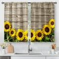 thumbnail image 1 of Wooden Barn Door Kitchen Curtains - Sunflower Rustic Country Wood Vintage Floral Short Cafe Tier Curtains Decor Farmhouse Retro Rod Pocket Window Drapes 24 Inch Length 2 Panel Set, 28"x24", 1 of 5
