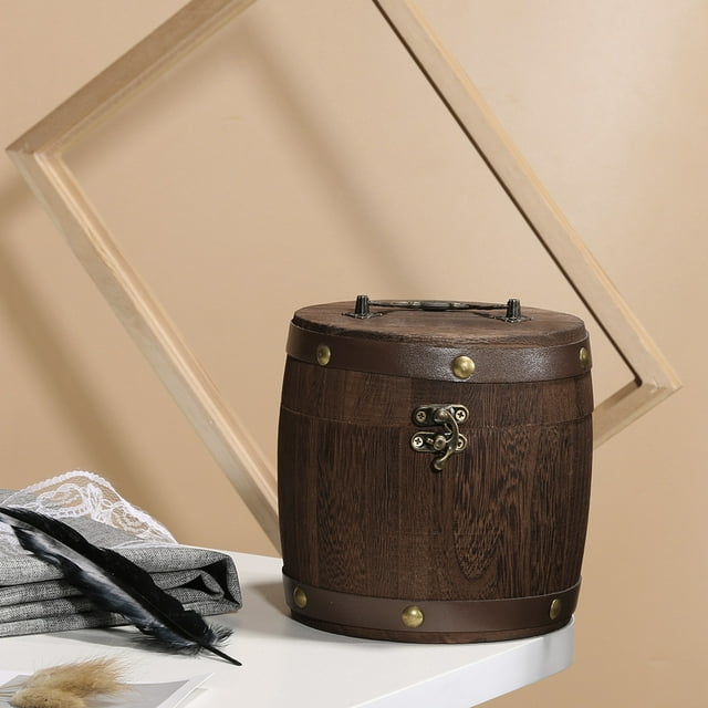 Wooden Barrel Canister Storage Caddy For Tea Leaf Flour Coffee Bean
