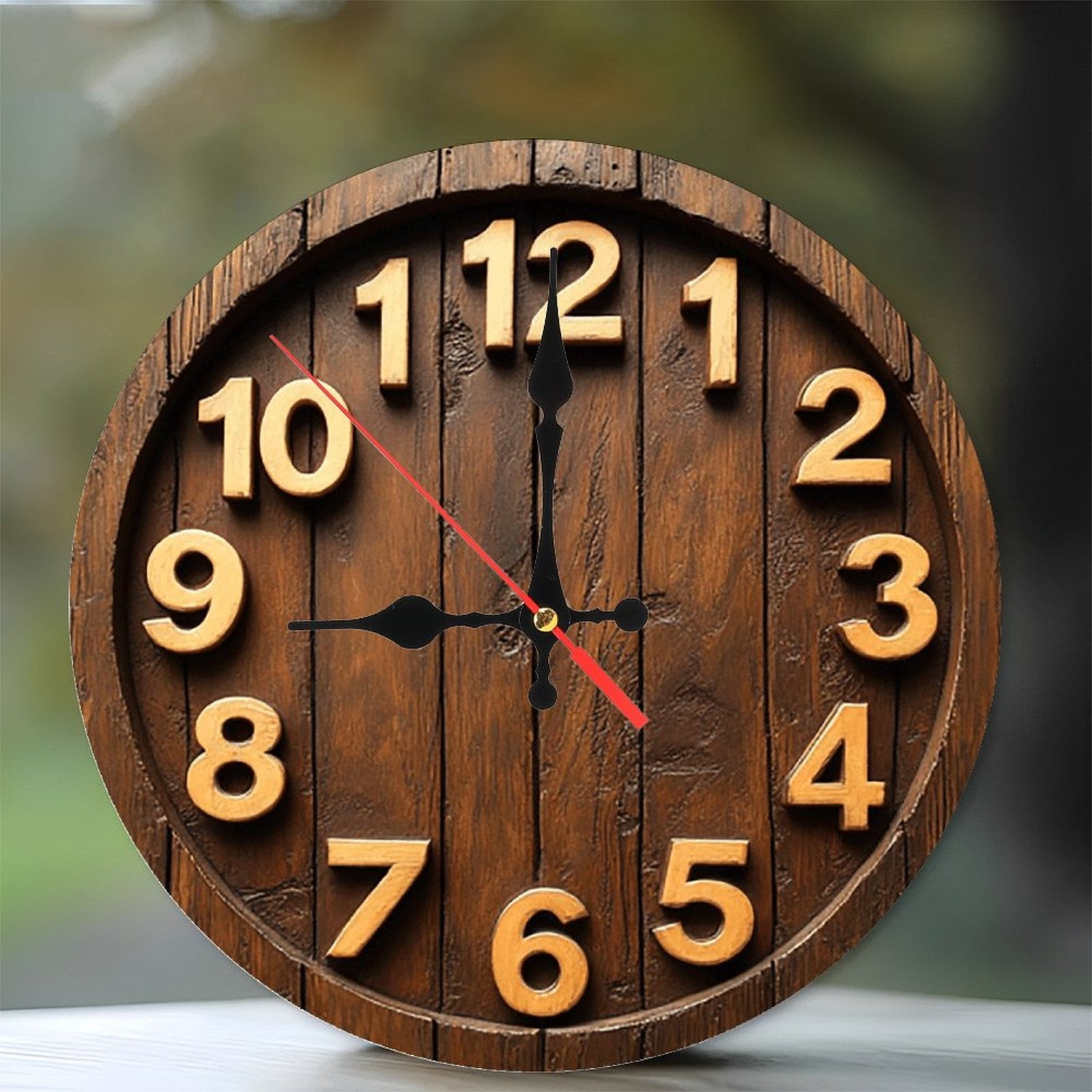 Wooden Barrel Clock Wall Decor Rustic Farmhouse Style 10-Inch Silent ...