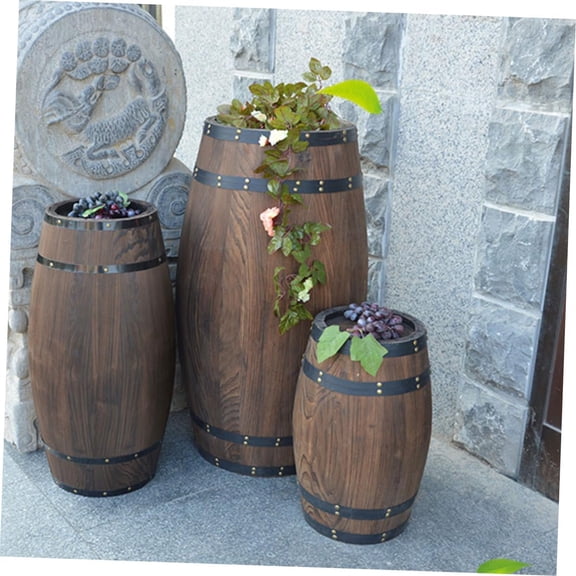 Wooden Barrel Planter Oak Aging Barrels - Brown Natural Finish
