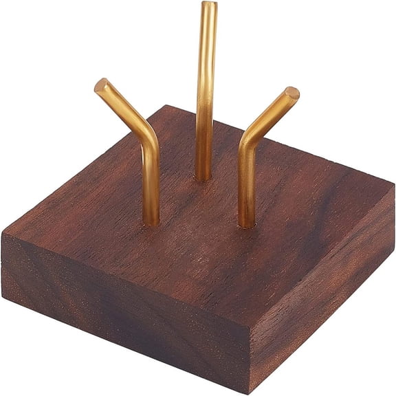 Wooden Base Decorative Display Pedestals with Metal Arm Display Stand Easel Wood Small Holders for Glass Sphere for Ball Mineral Rocks Photos Display