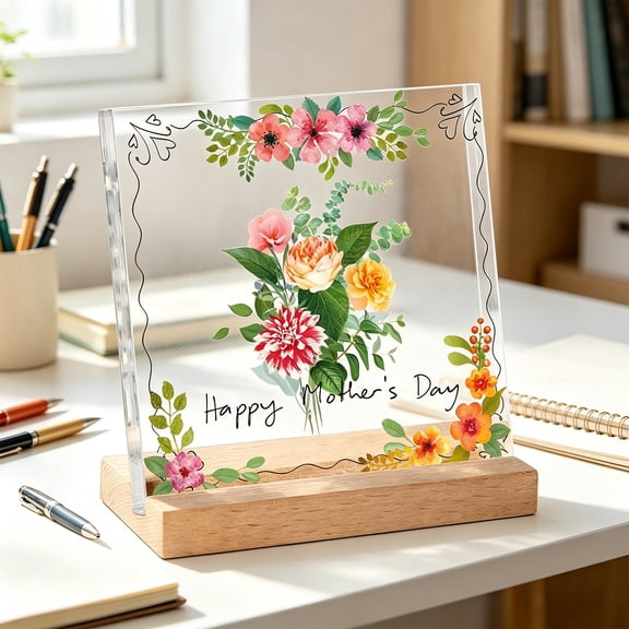 Wooden Base Mom Tabletop Ornament, Acrylic Letter Decorative Sign, Heartfelt Holiday Gift, Artistic Display Piece for Living Room, Dining Table and Home Gifting