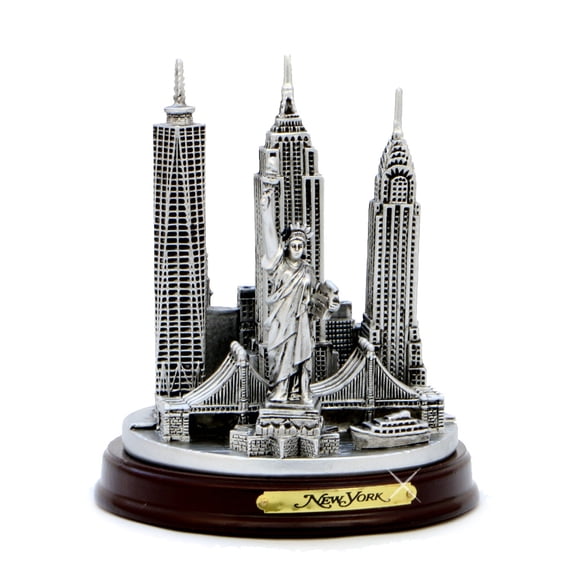 Wooden Base Silver New York City Model 4.5 Inch Souvenirs
