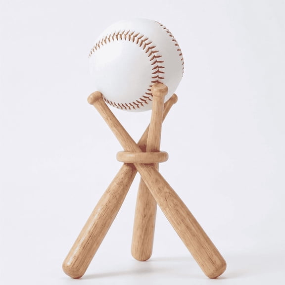 Wooden Baseball Display Stand - 3 Mini Baseball Bats + 1 Wooden Ring, Sports Fan Decor for Tabletop/Shelf, Perfect Gift for Baseball Lovers