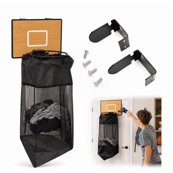 Wooden Basketball Hamper - Hoop Laundry Basket Over the Door - Room Decor$$Home Decor, Kitchen, & Other