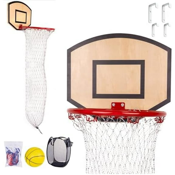 Wooden Basketball Hoop Hamper,Over The Door Laundry Hamper,Two Different Hook Sizes,Basketball Set+Clothes Basket,Storage & Fun 2 in 1$$Home Decor, Kitchen, & Other