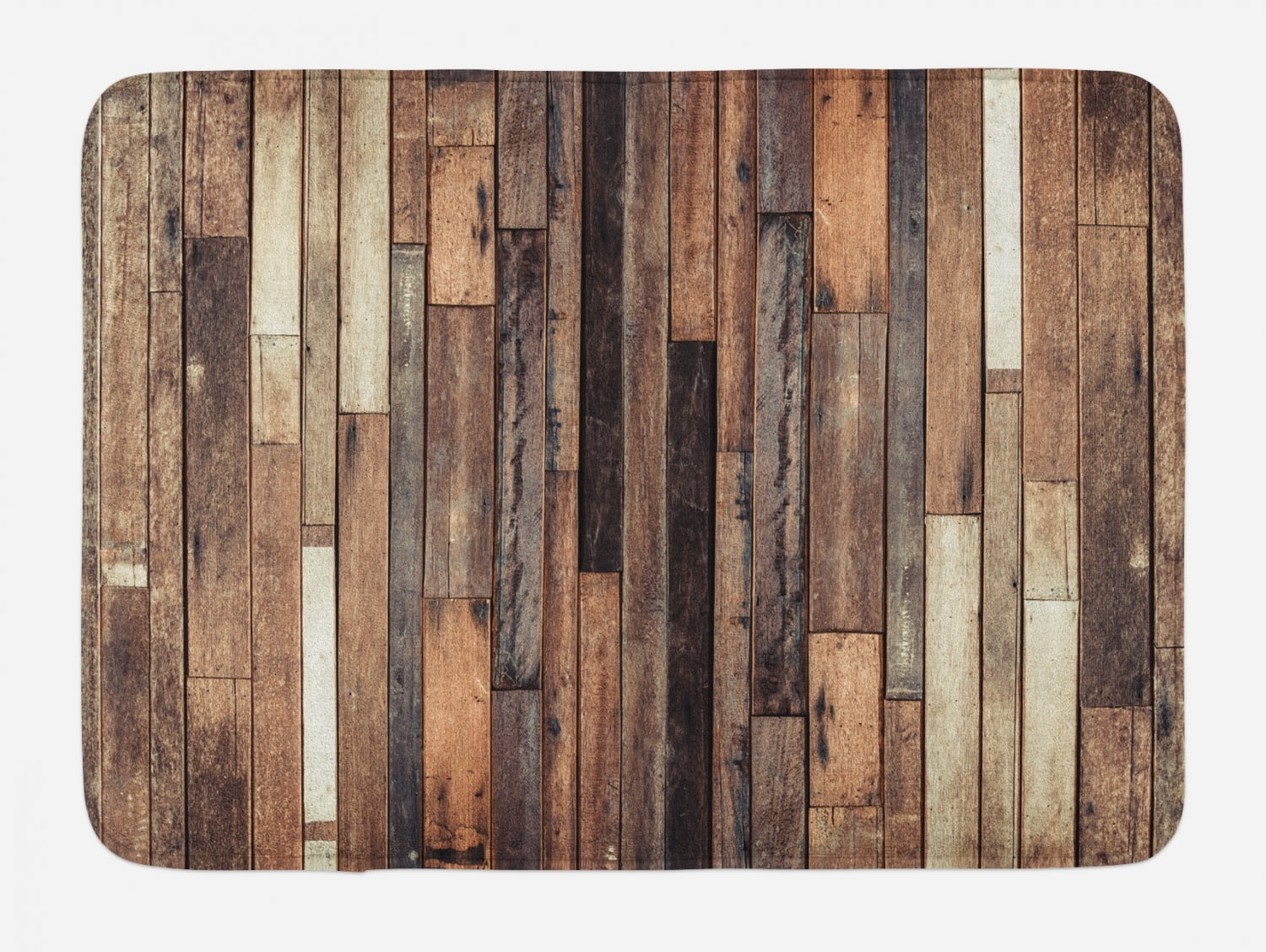 Rustic Brown Wooden Print High Pile Bath Mat