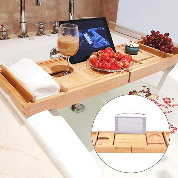 Wooden Bath Tray Bath Board Caddy Bathroom Rack Holder Adjustable length